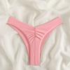 Women's Solid Pink High Cut Thong Bikini Bottom - Ruched Front Swim Bottom