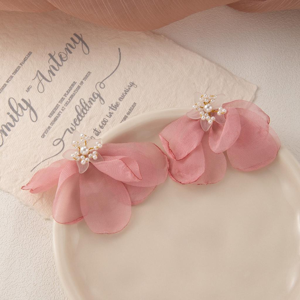 Silver Needle Tassel Flower Flower Fairy Earrings Female Pastoral Style Niche Handmade Temperament Exaggerated Earrings Female