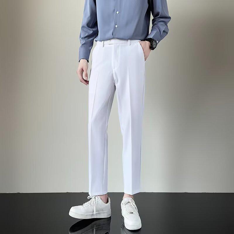 

Мужские брюки Nine-Point: Стиль весна/осень, прямой крой, официальная и повседневная одежда 28 белый