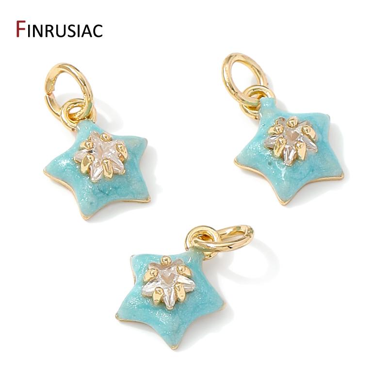 14K Gold Plated Brass Zircon Enamel Star Charms Pendants for Jewelry Making Earrings Necklaces Bracelets DIY Crafts Accessories