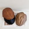 Autumn and winter versatile warm simple autumn and winter literary and retro show a small face forward hat big head circumference leather beret