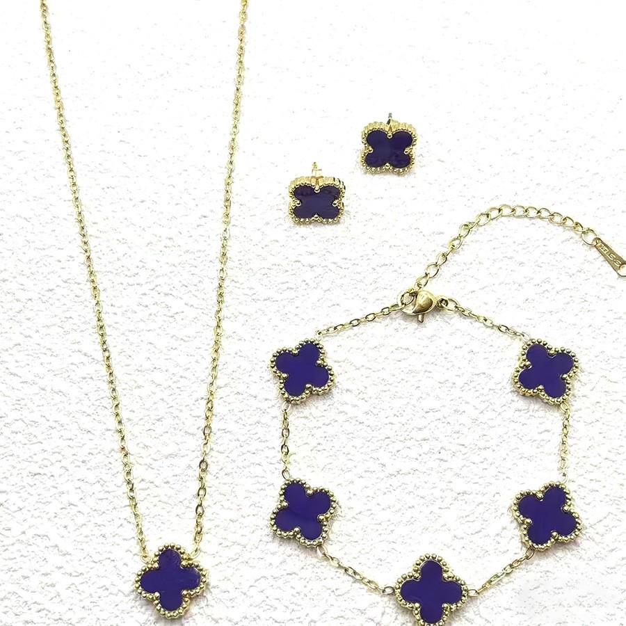 Ensemble de bijoux trèfle à quatre feuilles doré 13 mm: Bracelet, Collier, Boucles d'oreilles - Style Classique Haut de Gamme