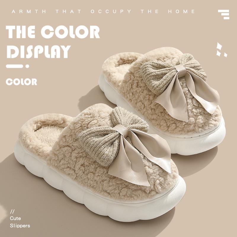 Plush Cotton Slippers: Non-Slip, Thick Sole, Furry Indoor Footwear for Men and Women.