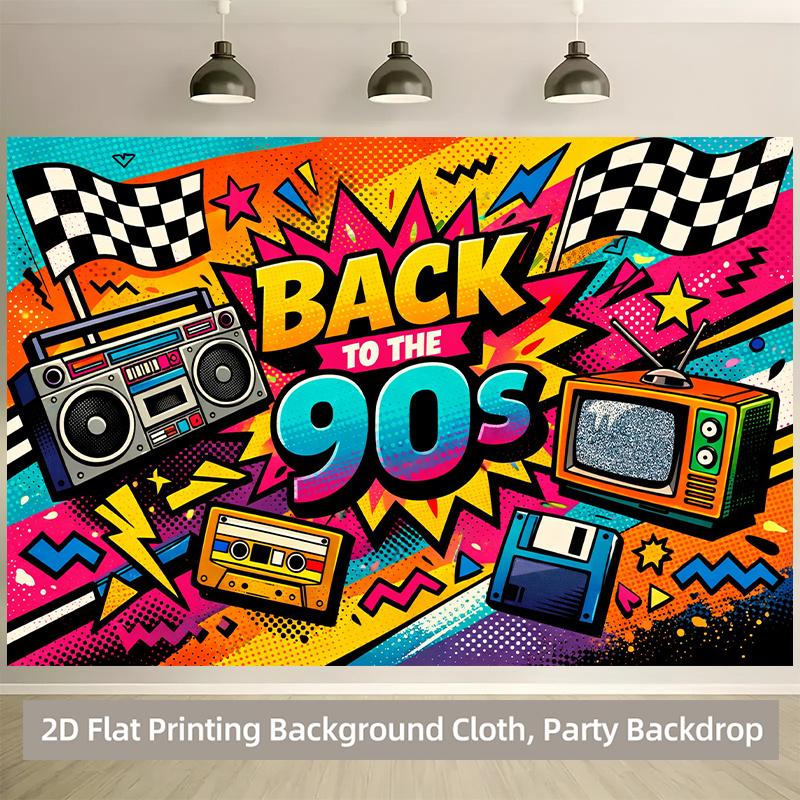 1 piece of 2D background fabric nostalgic polyester background fabric in the style of the 1990s party banner