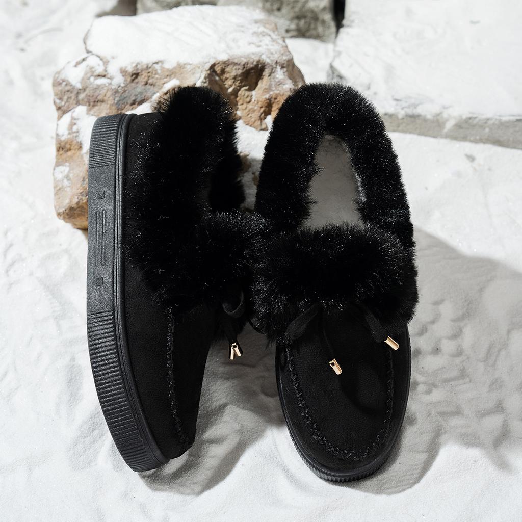 Solid Color Furry Females Feetwear Women Winter Cotton Shoes Plush Warm Snow Boots