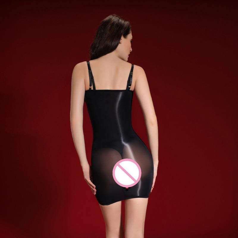 Sexy Women Oil Glossy Mini Dress 8D Elastic Shiny See Through Bodycon Dress Wrap Hip Dresses Lingerie Stage Ds Night Club Wear