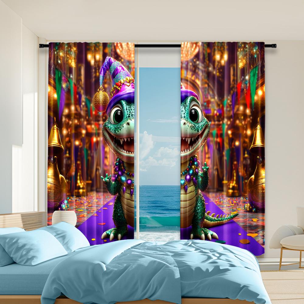 

Универсальные Прозрачные Полиэстеровые Шторы Декор Дома Mardi Gras Динозавр Использование Спальни Гостиные Комплект Штор Из 2 Штук Моющийся Готовый к Использованию в Определенных Зонах W100*H70(CM)-Grommet top&1PCS