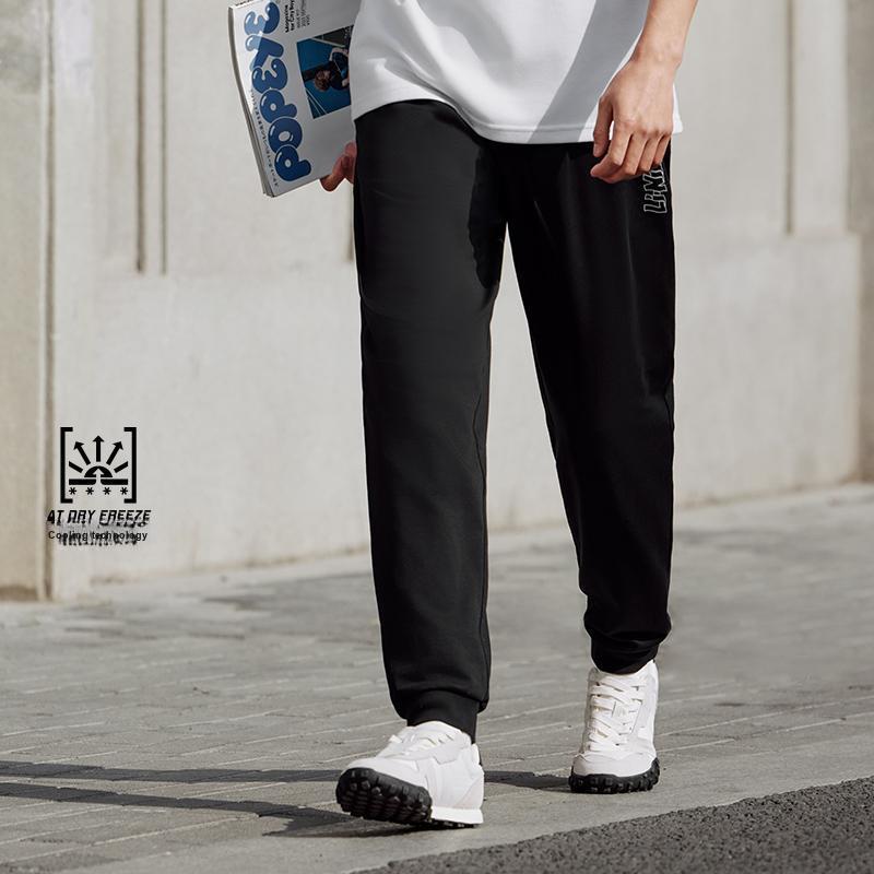 Li Ning Sports Fashion Series Ice Silk Quick-Dry Cool Comfortable Knitted Sports Pants Men Bottoms Black AKLU709-1