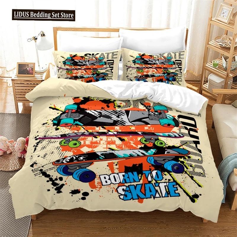 Skateboard Duvet Cover Microfiber Extreme Sports Game Bedding Set Astronaut Spaceman Skateboard Quilt Cover For Boys Teen Boys