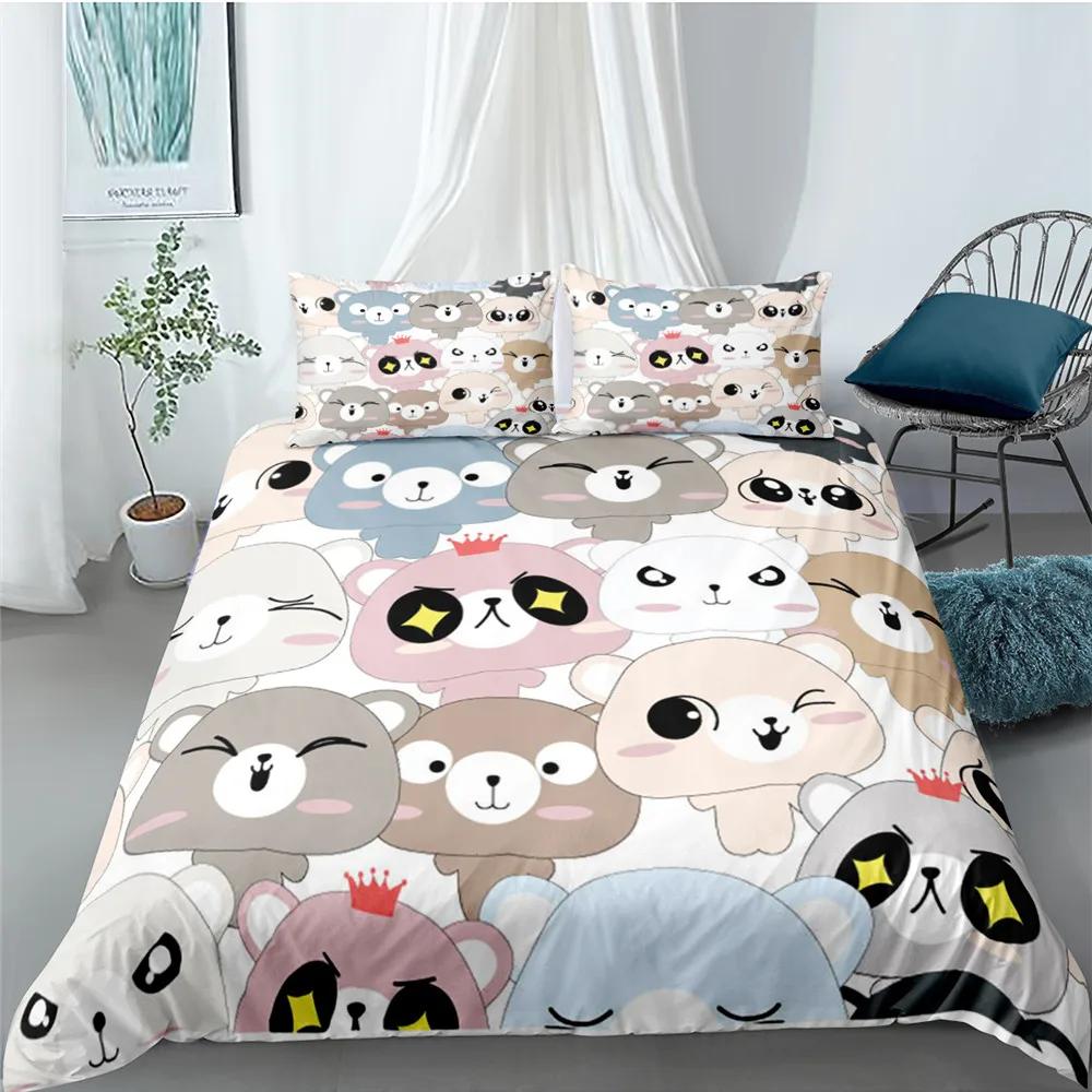 Carton Cat Soft Duvet Cover Set for Children Kids Girl Microfiber Kiten 2/3pcs Carton Animal Beding Set Single Twin Quen King Comfortable Quilt Cover
