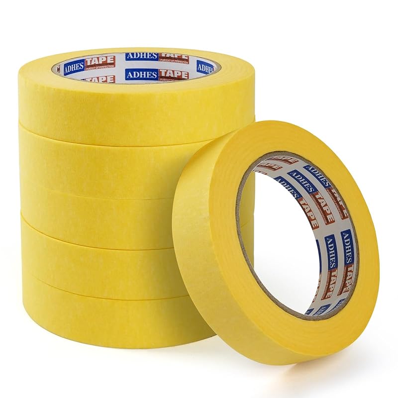 ADHES Yellow Painters Tape Yellow Masking Tape, 1.2 Inch X 55 Yards X 6 Rolls, No Residue Wall Safe Tape for Home Wall Painting, Building, School