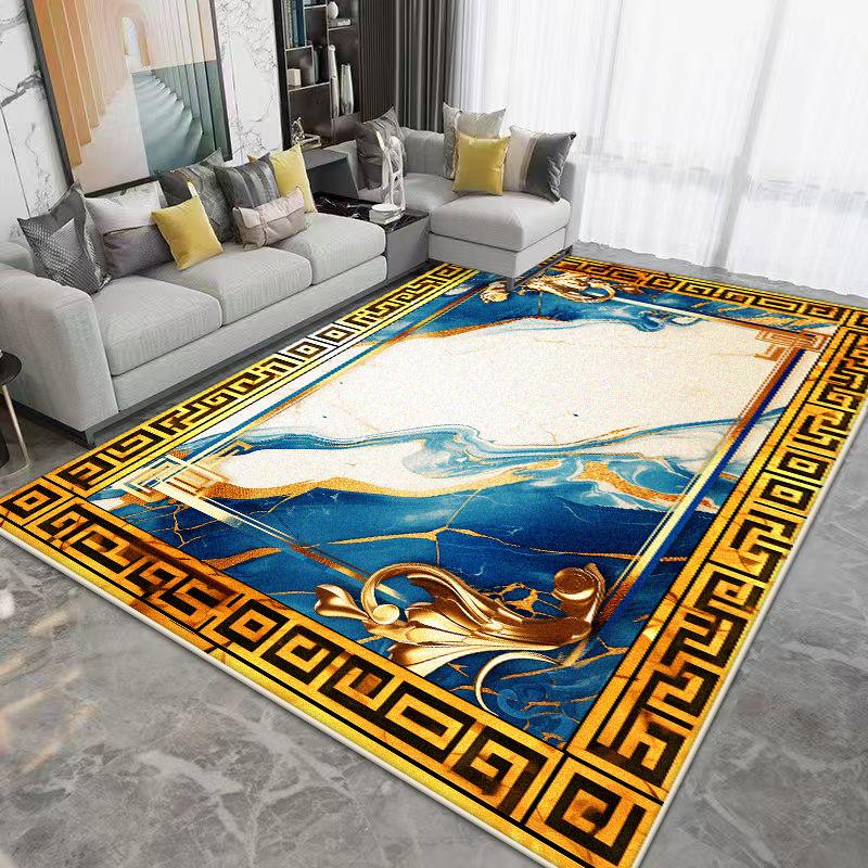 Luxury Golden Border Large Living Room Carpet Soft Non-slip Coffee Tables Mat Easy Clean Abstract Style Lounge Decor Rug Flannel