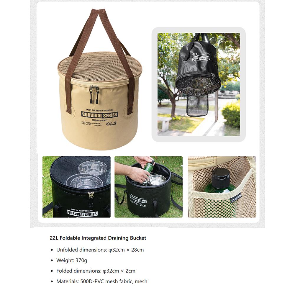 

Multifunctional Collapsible Bucket with Drain Basket Car Wash Bucket Portable Bucket with Handles for BBQ, Dishwashing, Fishing хакі