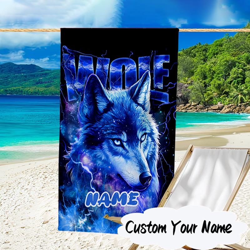 Custom Name Electric Wolf Spirit Microfiber Beach Towel Super Soft & Absorbent for Bath, Beach, Travel Bath Time Accessory, Fan gifts