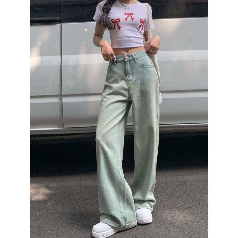 Wide-leg jeans spring and summer thin new style loose high waist narrow version straight tall pants women