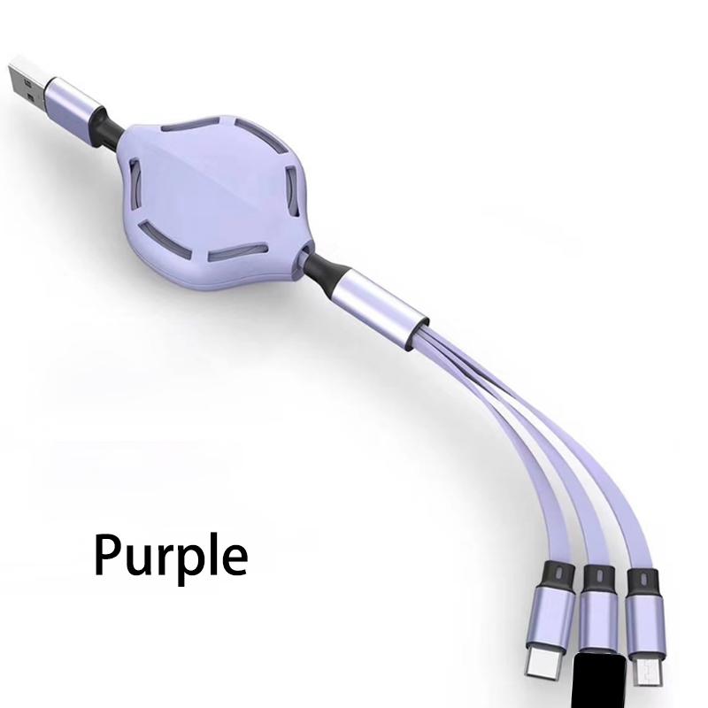 

USB-кабель 3 в 1 для зарядного устройства IPhone Type-C, телескопический удлинительный кабель Micro USB для зарядки телефона 3in1 cable фиолетовый