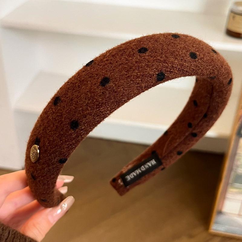 Maillard Retro Plaid Wide-Brim Headband for Women, High Top College Style - 2025 Trend Hair Accessory