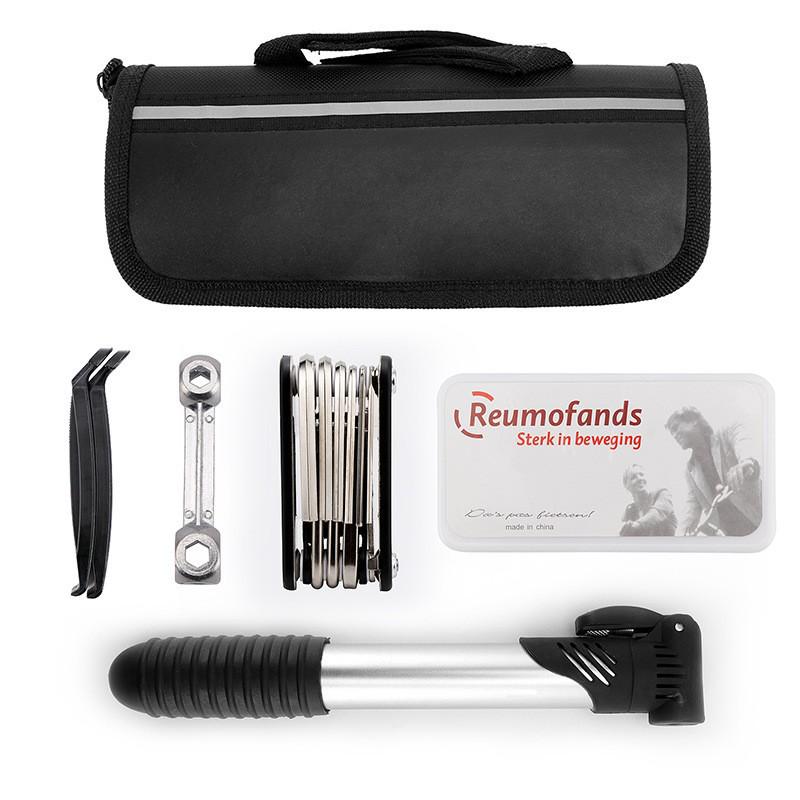 Kit de ferramentas para reparo de mountain bike: Kit de Reparo de Pneus, Bomba, Chave Inglesa e Ferramenta Combinada