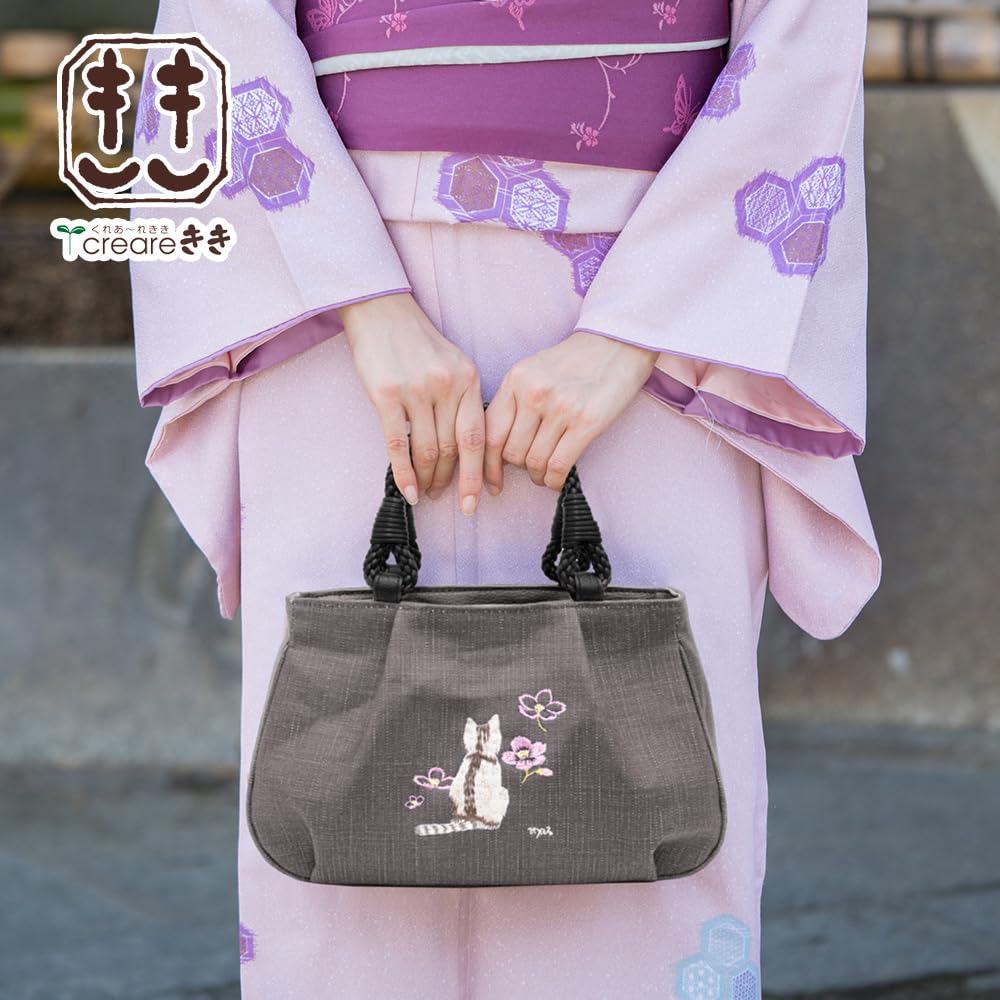 Tragetasche aus Binchotan-Holzkohle Katze Eule Japanisch Geburtstag [creareki] Damentasche, Klein, Leicht, Japan, Tinte, Gefärbt, Muster, Muster, Stickerei,