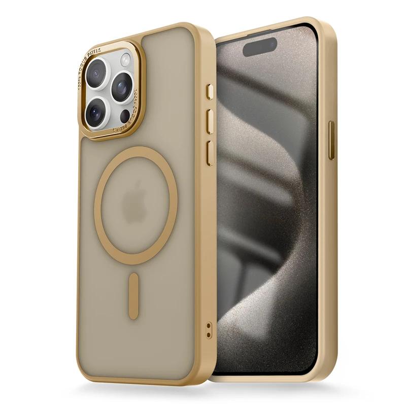 Matte Transparente Hülle mit Metall-Kamera-Ring, Magnetische Hülle für iPhone 16 14 13 12 11 15 Pro Max Plus, Für Magsafe Kabelloses Ladecover