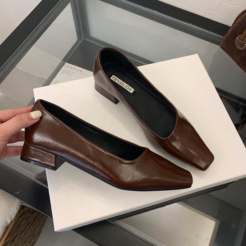2025 New Fashion High Heels Women Square Toe Pumps Elegant Low Heel Footwear Shallow Comfort Office Women Shoes Tacones