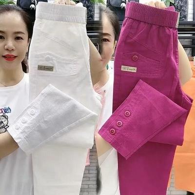 Women's Pants High Waist Cotton Hemp Casual Slim High Waist Pants Female Loose Harun Pants Ladies Trouser