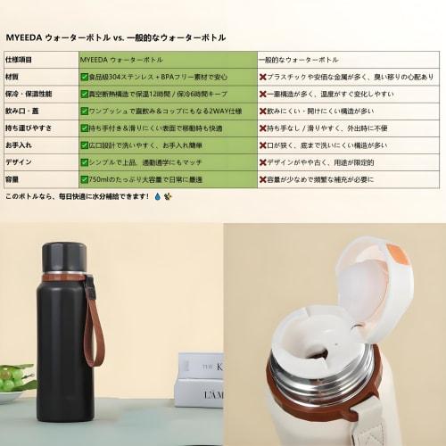 Rust-Resistant, High-Quality Stainless Steel MYEEDA Water Bottle, 750ml, Insulated Stainless Steel Mug, Easy to Clean, Coffee Water Bottle for Boys an