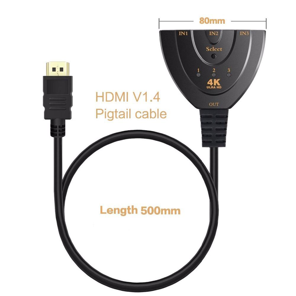 HDMI-compatible Three-Cut-One Pig Tail 3X1 4K*2K HD Converter 3 In 1 Out With Cable HD Video Switcher