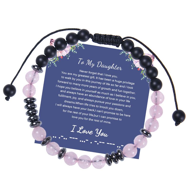 Morse Code 'I Love You' Rose Quartz Bracelet for Mom