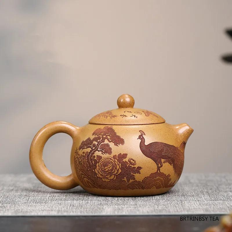 Tradition Yixing Purple Clay Teapot Handmade Flower Bird Tea Pot Household Beauty Xishi Kettle Chinese Zisha Tea Set 250ml