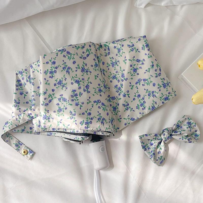 Upf50+Sunshade Romantic Flower Language Uv Protection Women'S Umbrella Vinyl Coating Folding Umbrella Sunshade Umbrella