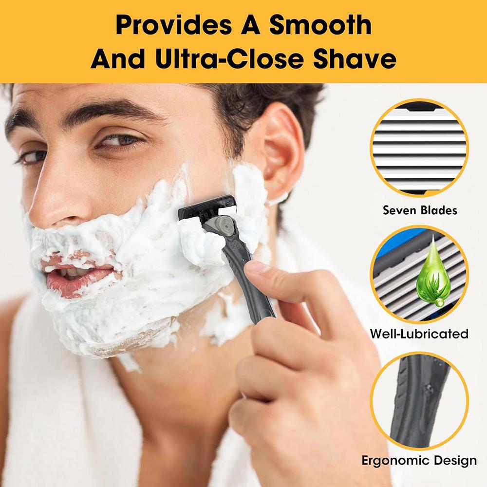 Men's Waterproof Manual Razor Seven Layer Stainless Steel Blade Classic Shaving No Skin Irritation Old School Shaver Heads