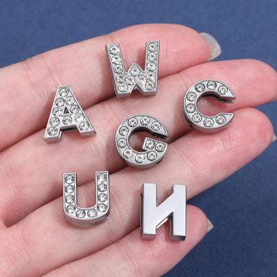 Rhinestone Letter Beads Alloy A To Z Charms Slide Letter Charms Small Spacer Beads for DIY Jewelry Making Keychain Cell Phone Chain Bracelet Craft