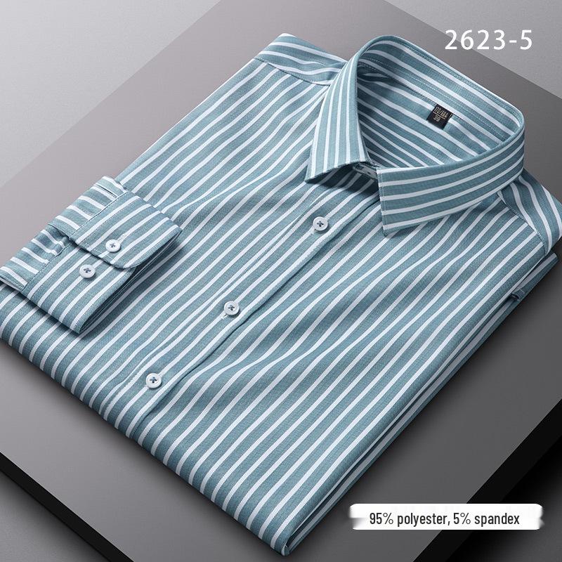 Men's Spring Easy-Care Striped Long Sleeve Stretch Slim Fit Shirt - Iron-Free Business Wear