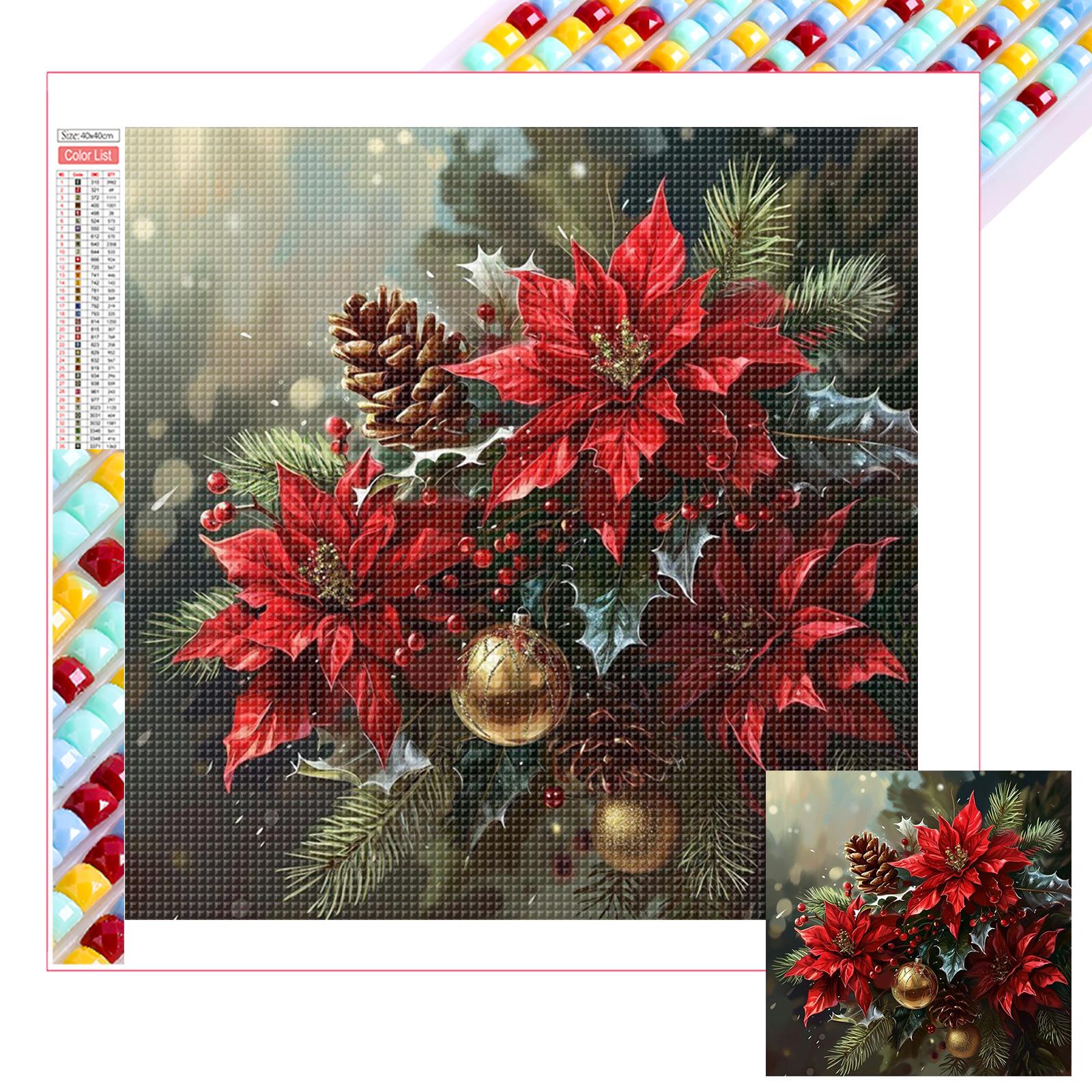 

Christmas Flowers 5D DIY Square Full Drill Diamond Art Kit for Adults Beginners Home Decor Diamond Dots Paintings 13.78x13.78in