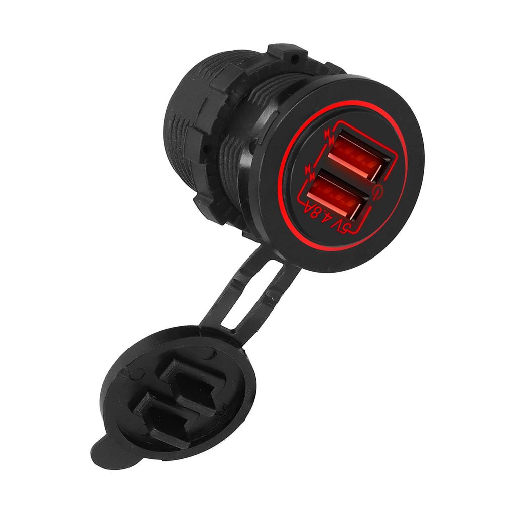 Auto Motorrad Ladegerät 5V 4,8A Dual-USB-Buchse mit Touch-Panel Ein/Aus-Schalter Staubdichte Abdeckung Universell für Boot
