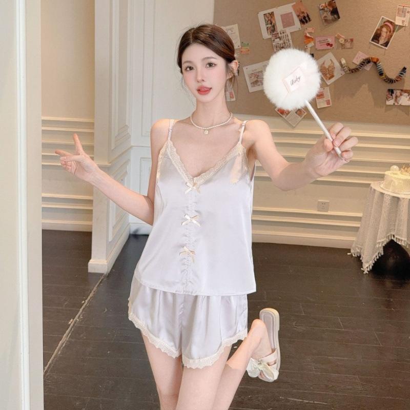 Summer new ice silk pajamas women's pure desire wind suspender shorts sexy sweet wind cute thin loungewear set