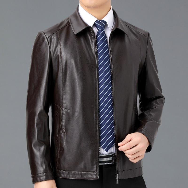 Nuovo Giacca in Vera Pelle Autunno e Inverno da Uomo Mezza Età Giacca Singola in Pelle da Uomo Giacca Casual da Uomo Top con Velluto