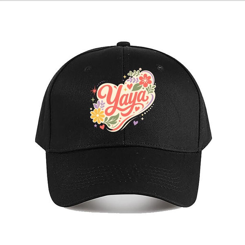 Yaya Heart Script Floral Emblem Baseball Cap Fashion Outdoor Sports Sunhat Unisex Snapback Cap Womens