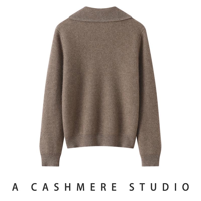 Lekasha Women's Thickened Cashmere Lapel Sweater - Autumn/Winter Zipper Cardigan Base Layer