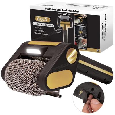 BBQ Brush with Stainless Steel Roller, Bristle-Free, LED Light for Cleaning Electric & BBQ Grills