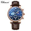 CHENXI 972 Men's Quartz Watch Luminous Moon Phase Chronograph Calendar Waterproof Leather Strap Luxury Business Watches