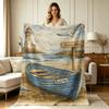 All Season Flannel Fleece Blanket with Coastal Beach Lighthouse Boat Seagull Print Soft Warm Cozy Lightweight Throw Blanket for Couch Sofa Bed Living