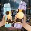 1PC Backpack Bear Cartoon Print 750ml Color Plastic Sports Water Bottle Leakproof Flip Straw Lid Suitable for Sports Office Home Use