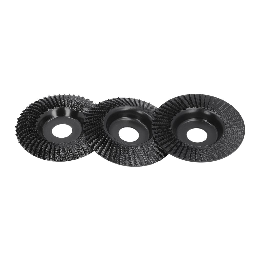 3Pcs Wood Carving Disc Set Woodworking Angle Grinder Grinding Wheels Carbon Steel 100mm Dia 22mm ID Black