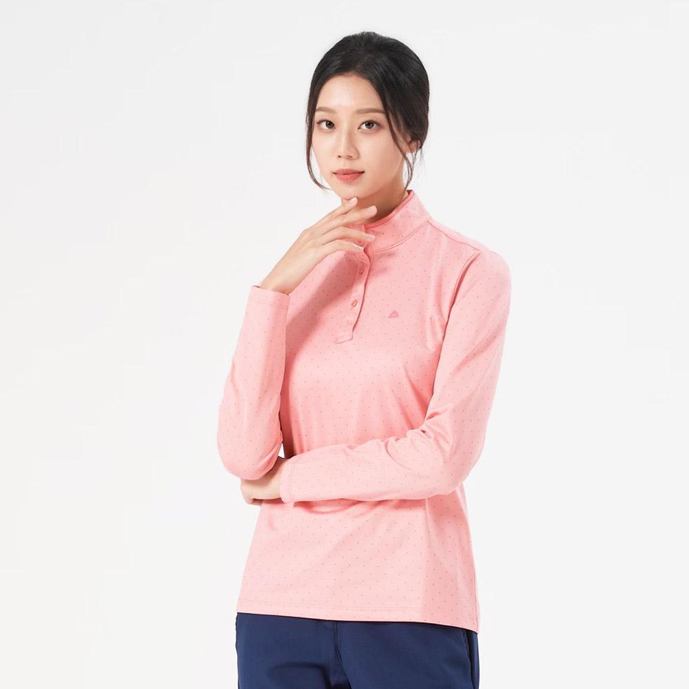 Kolon Sport Krt0461W Polka Dot Lightly Fleece-Lined Women S Winter Hiking Long Sleeve Mock Neck T-Shirt Lpink/095