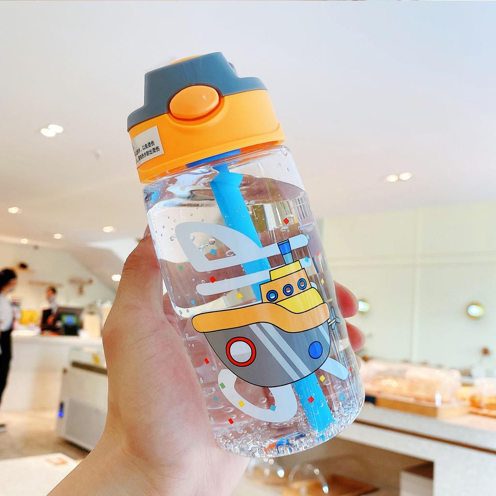 480ml Cute & Durable Cartoon Space Cup with Handeld Ring BPA-Free Portable Outdoor Water Bottle With Straws And Lids Spill Proof