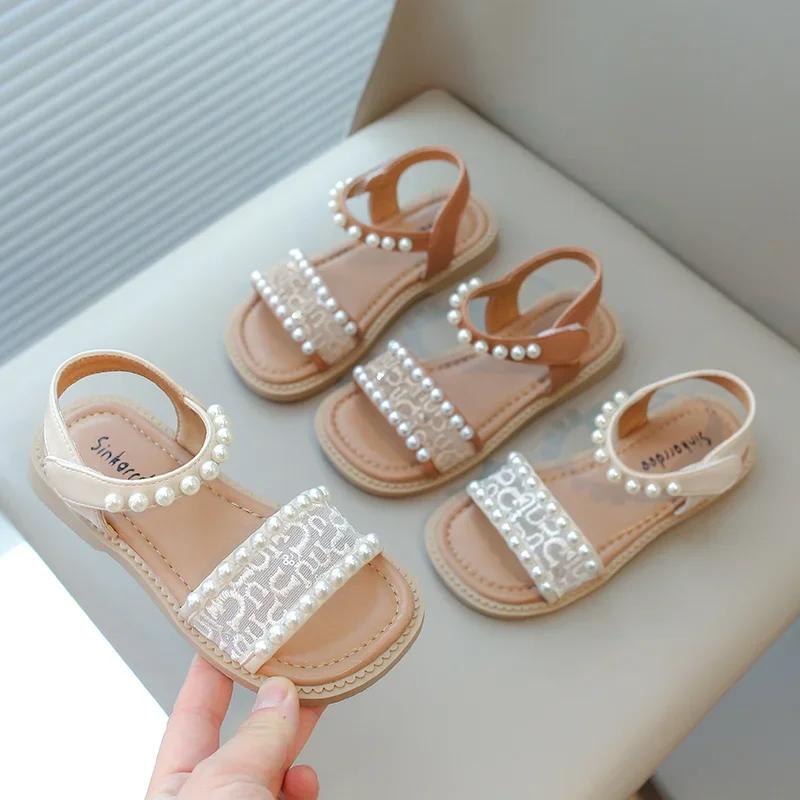 Summer Cute Bead Decoration Comfortable Open Toe Princess Sandals Fashionable Breathable Embroidered Children's Casual Sandals