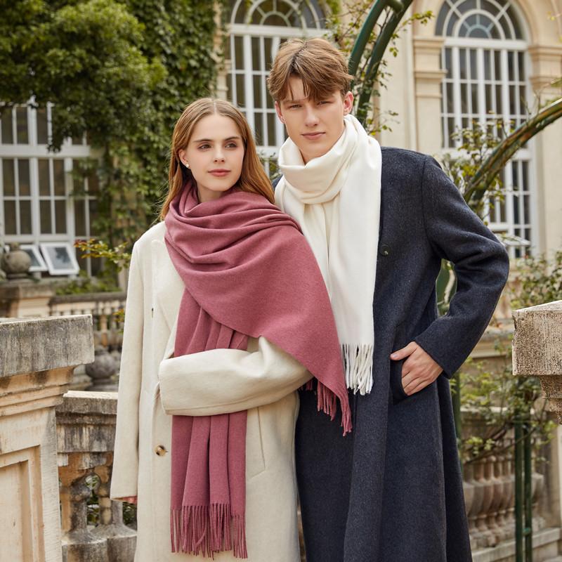 Fular Gros de Lână Culoare Solidă Unisex Fular de Iarnă cu Franjuri de Cașmir Cald Rezistent la Vânt Înfășurare Plaid pentru Femei & Bărbați