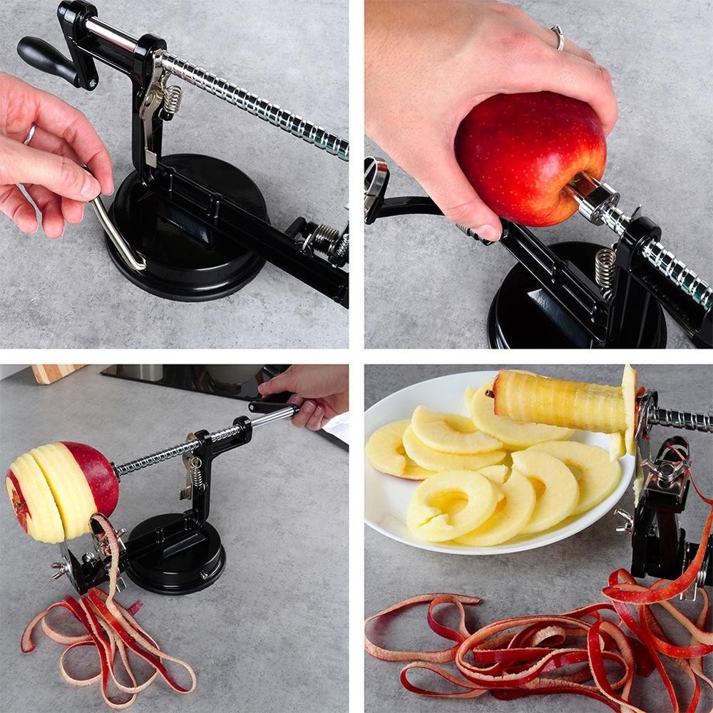 Steel potato and apple slicing and peeling machine